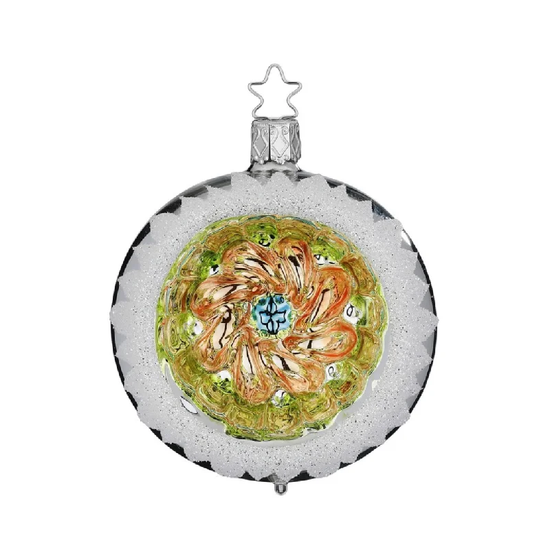 Colorful Snow Flurry Reflection Ornament, shiny Silver/Orange by Inge Glas of Germany