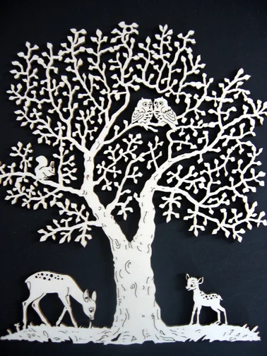 Deer under Tree, Window or Wall Hanging Wood Ornament by Wandera GmbH