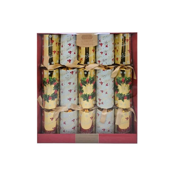 Deluxe Crackers Gold & Holly Wreath 10 P