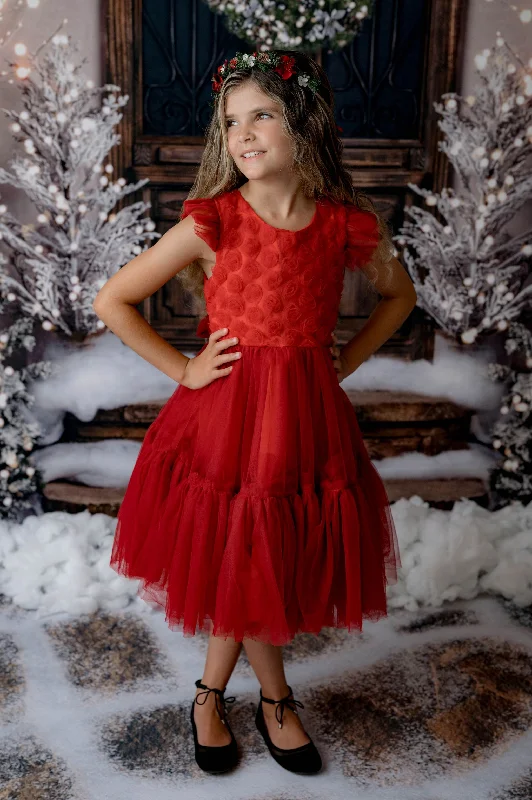 DIANE FLORAL RED HOLIDAY DRESS