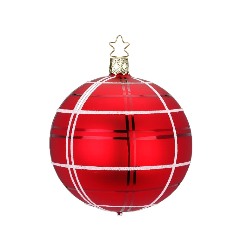 Dressy Check Ball, red, 2.8" by Inge Glas of Germany