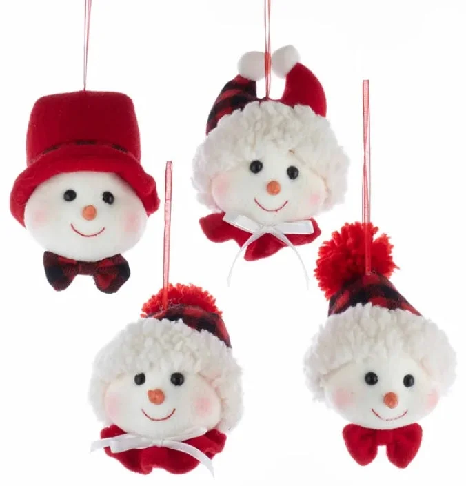 4.5" Fabric Snowman Head with Hat Ornament