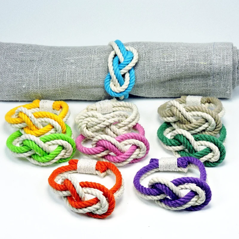 Figure Eight Infinity Knot Napkin Rings Stripe, Tropical Colors, Set of 4