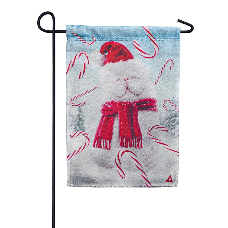 Fluffy Cat Snowman Lustre Garden Flag