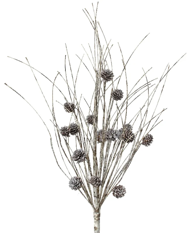 24" Frosted Birch Wrapped Twig with Pine Cones Pick Spray