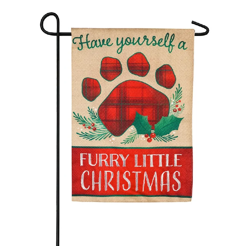 Furry Little Christmas Burlap Garden Flag