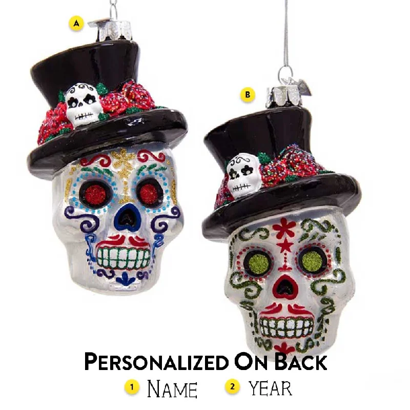 Personalized Day of the Dead Skeleton Head Ornaments