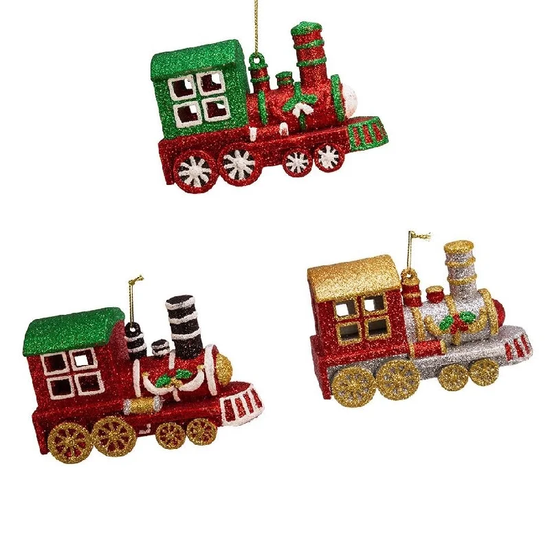 4.7" Glitter Train Ornaments