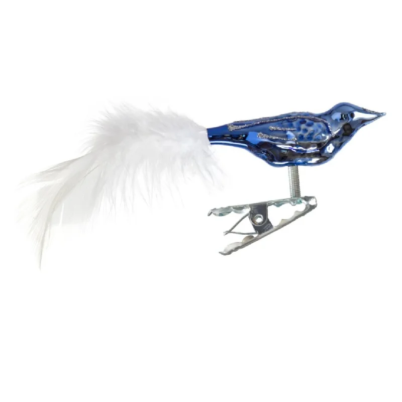 Mini Bird Ornament, shiny blue by Glas Bartholmes