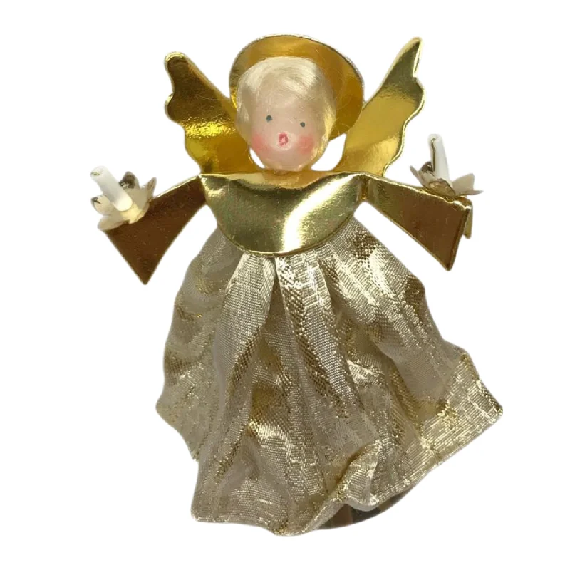 Gold Brocade Wax Clip-On Angel Ornament by Margarete and Leonore Leidel in Iffeldorf