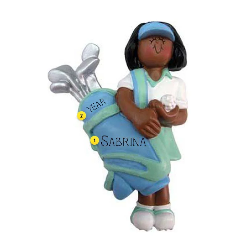 Personalized Golfer Ornament - African American Female