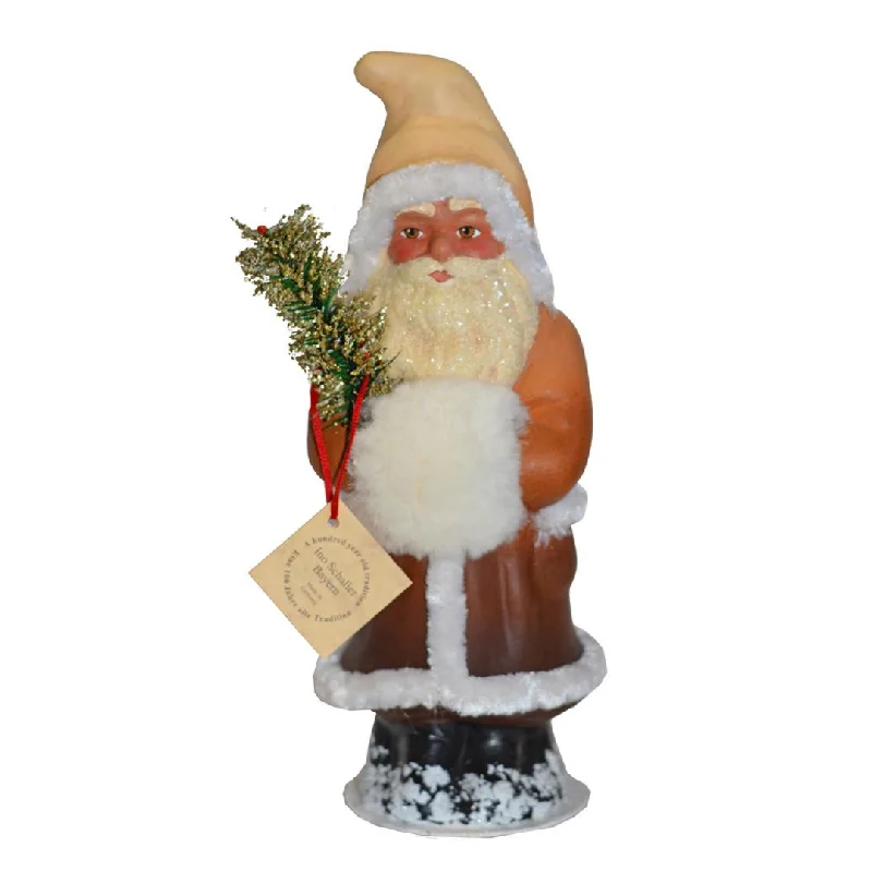 Graduated Brown to Tan Santa, One of a Kind Paper Mache Candy Container by Ino Schaller