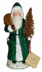 Green with Copper Bag and Tree Santa Paper Mache Candy Container by Ino Schaller