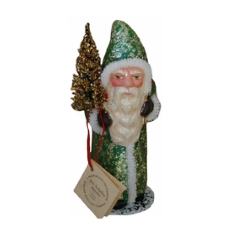 Green Sponged Santa Paper Mache Candy Container by Ino Schaller