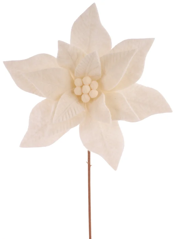 20" Ivory Felt Poinsettia Stem Pick Spray