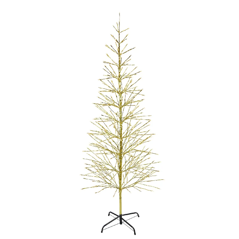 LED 6.5' Warm White Twig Tree with Gold Tape