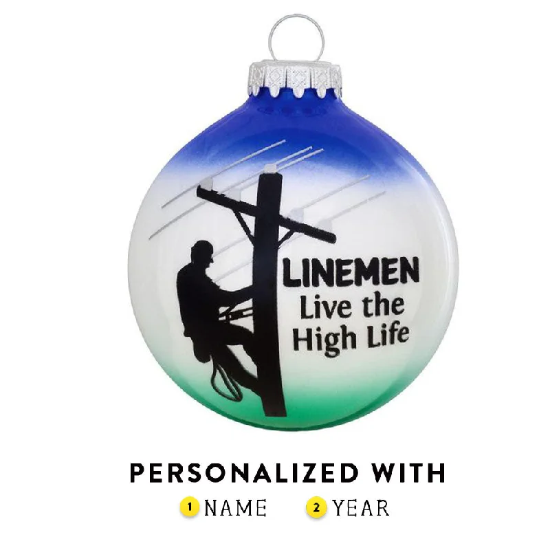 Personalized Linemen Glass Bulb Ornament