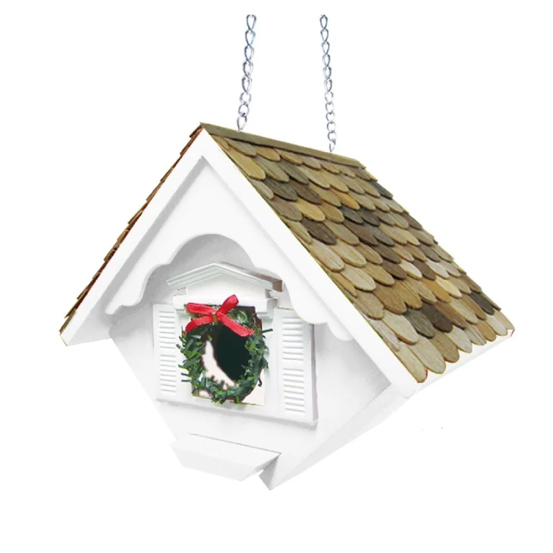 Little White Christmas Cottage Birdhouse