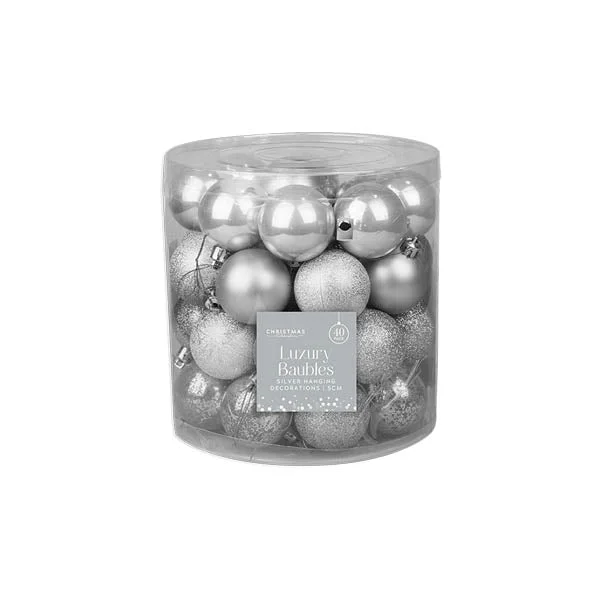 Luxury Silver Baubles 5cm 40 Pack