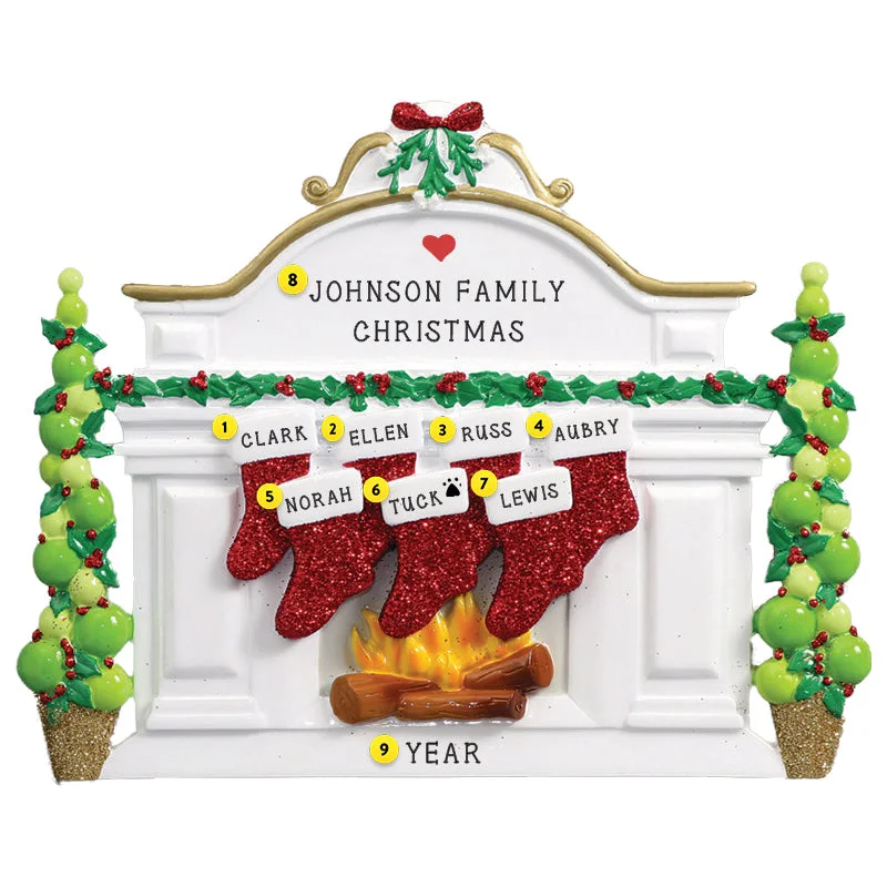 Personalized Fireplace Mantel with Stockings Family of 7 Table Top Decoration