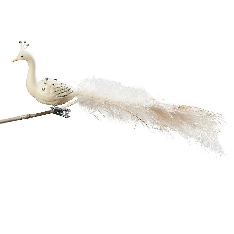 Matte White Peacock with Swarovski Embellishment Ornament by Glas Bartholmes