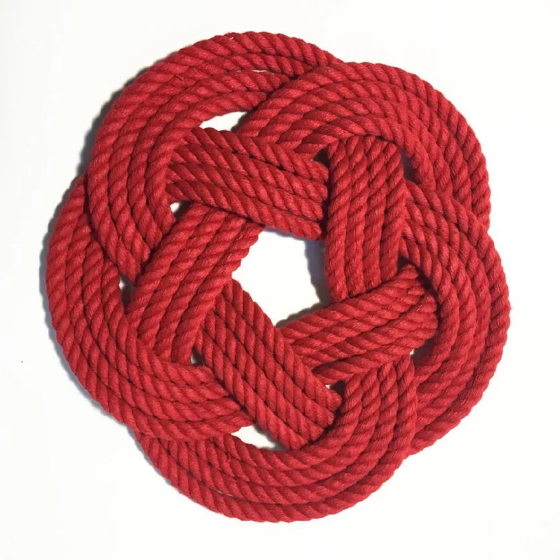 7" Nautical Sailor Knot Trivet, Red Cotton Rope, Small