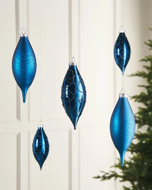 Navy Blue Glass Baubles, 5 Pack, 15 cm