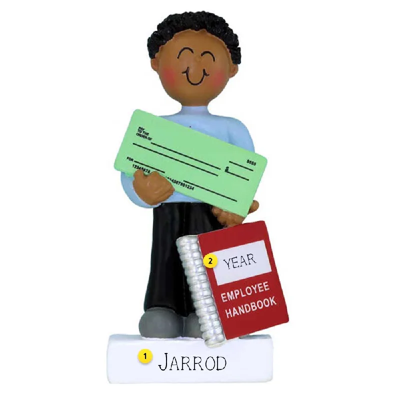 Personalized New Job Ornament - Male, Black Hair