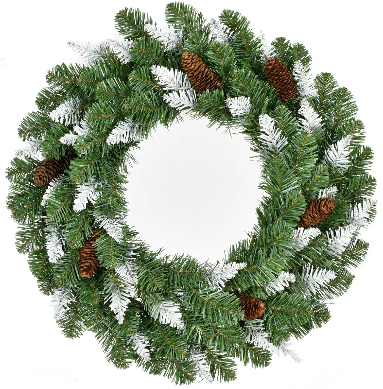 Non-Lit Montana Wreath with White Tips and Pine Cones