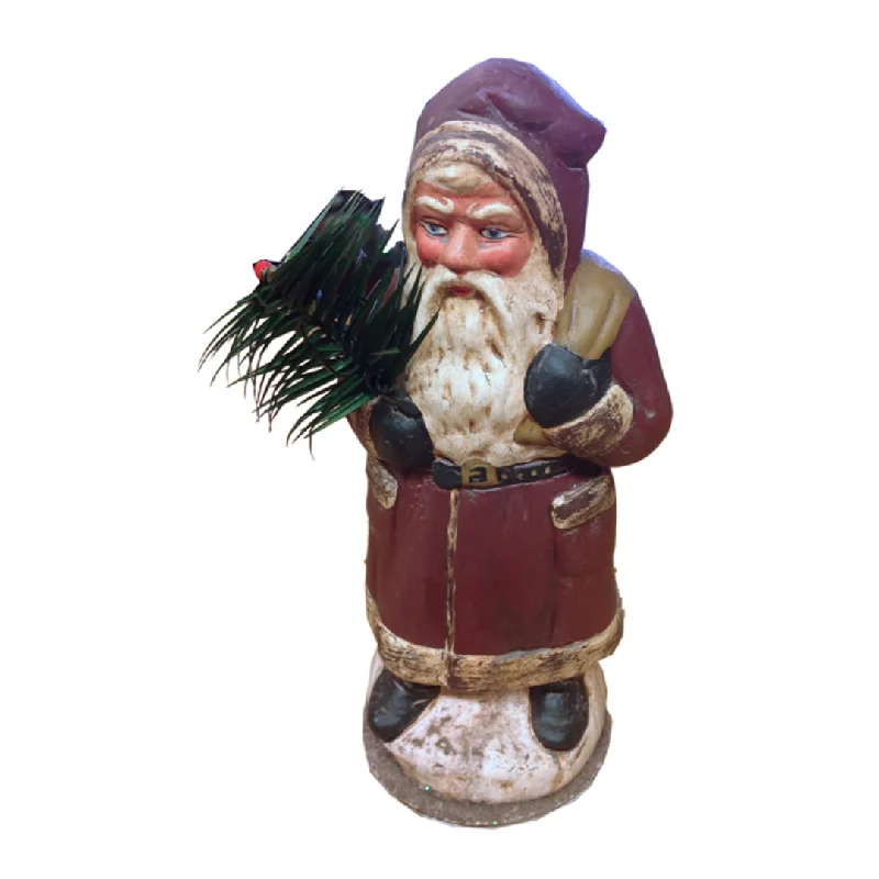 Old Style Santa in Red Coat Paper Mache Candy Container by Ino Schaller