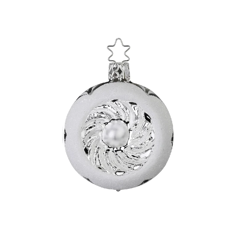 Ornament Reflection, silver, swirl center, 6cm by Inge Glas of Germany