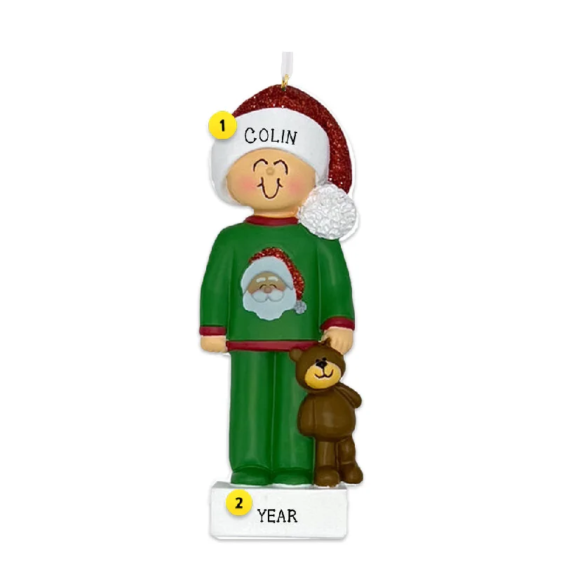 Personalized Child in Christmas Pajamas Ornament - Male