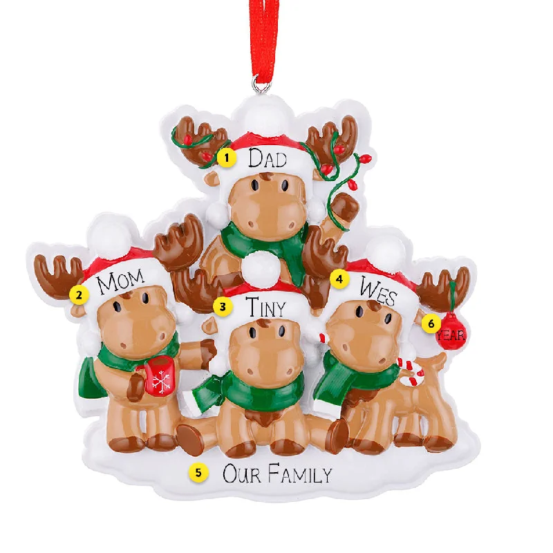 Personalized Cutesy Moose Family of 4 Ornament