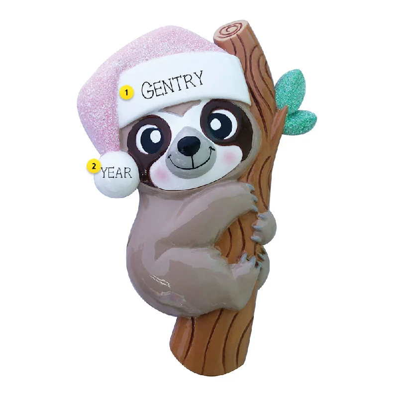 Personalized Pink Baby Sloth Ornament