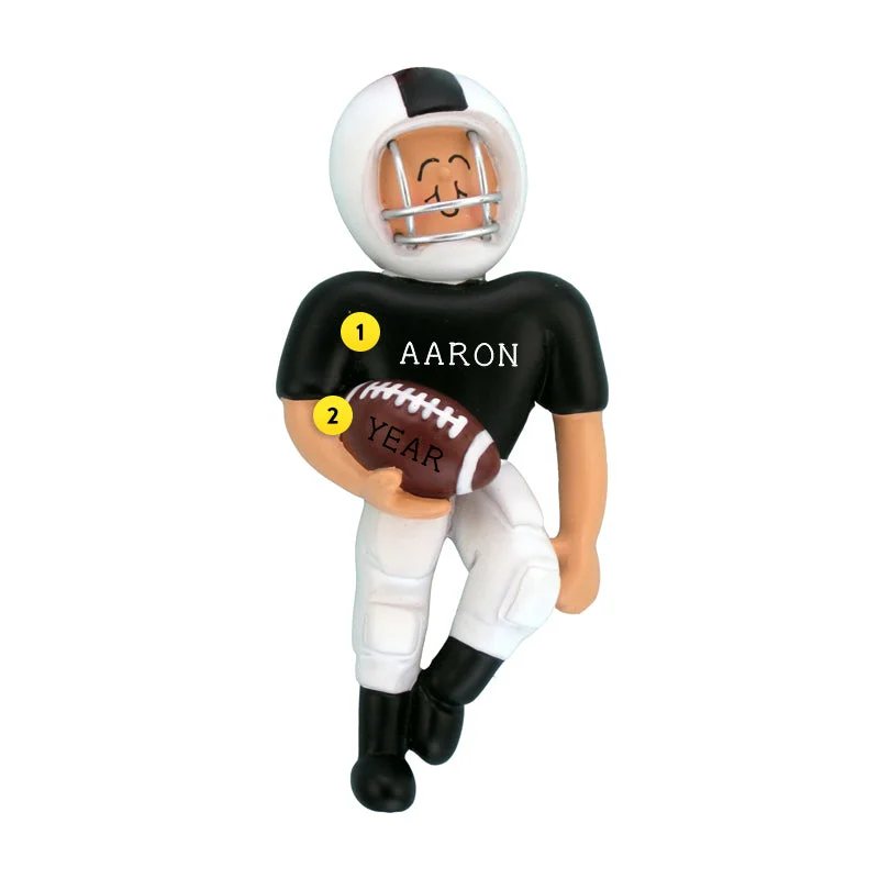 Personalized Football Player Ornament - Male, Black Uniform