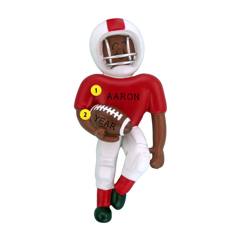 Personalized Football Player Ornament - African-American Male, Red Uniform