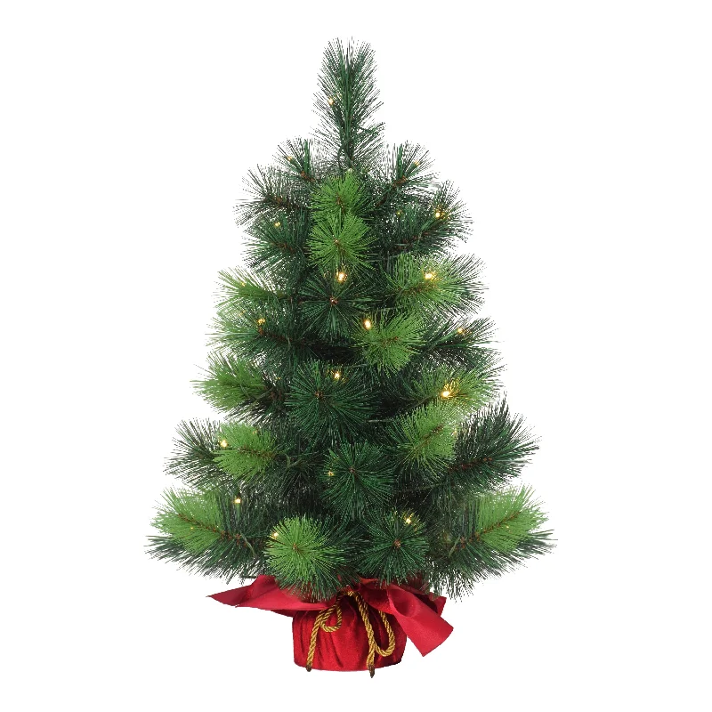 Pre-Lit 2' Table Top Artificial Christmas Tree with 35 Lights in Red Sac, Green