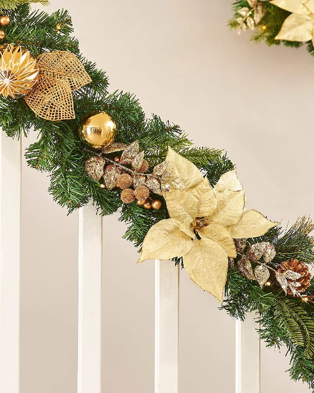 Pre-Lit Decorated Garland & Wreath, Cream/Gold