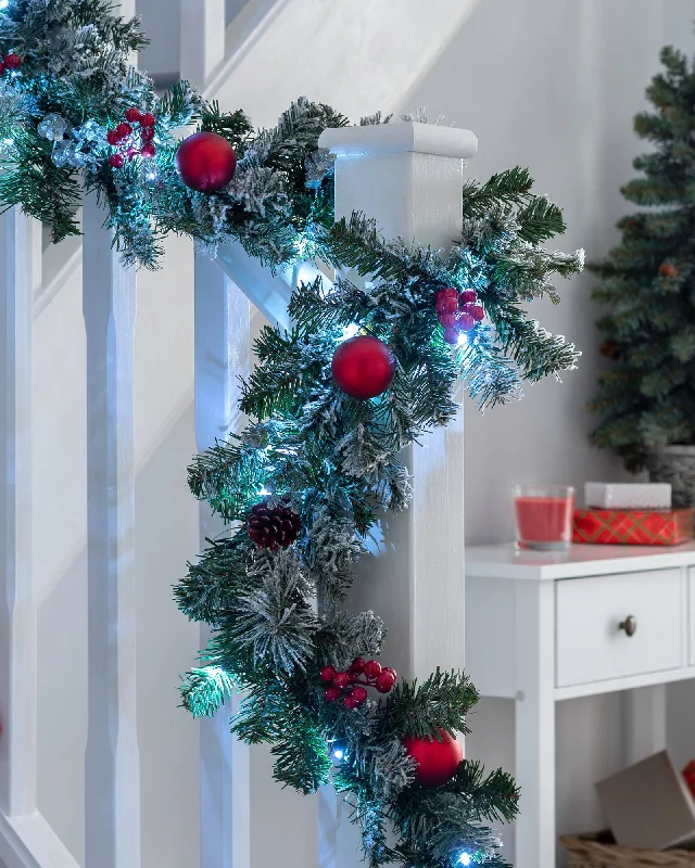 Pre-Lit Frosted Decorated Garland & Wreath