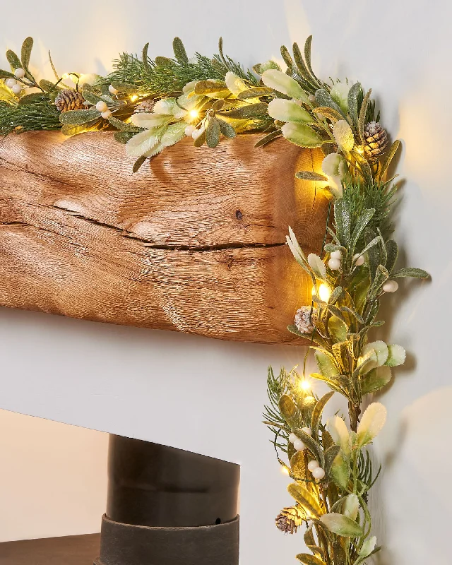 Pre-Lit Frosted Mistletoe Garland & Wreath