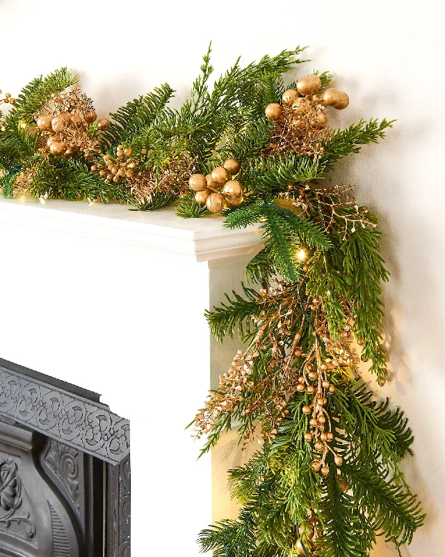 Pre-Lit Gold Berry Mixed Tip Garland & Wreath