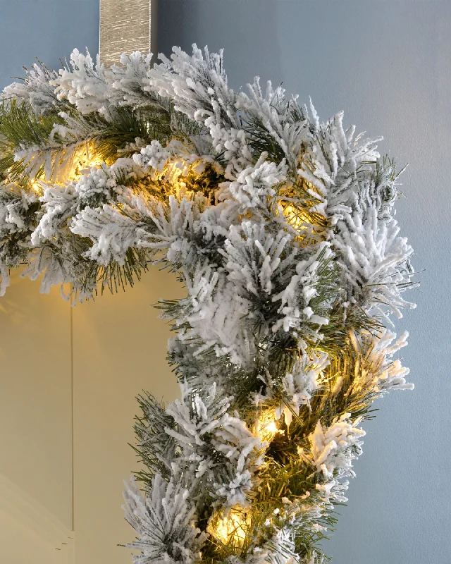 Pre-Lit Snow Flocked Spruce Garland & Wreath