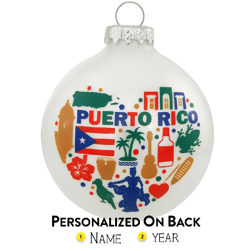 Personalized Puerto Rico Icons Glass Ornament