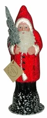 Red Beaded Santa with Flocked Tree Paper Mache Candy Container by Ino Schaller