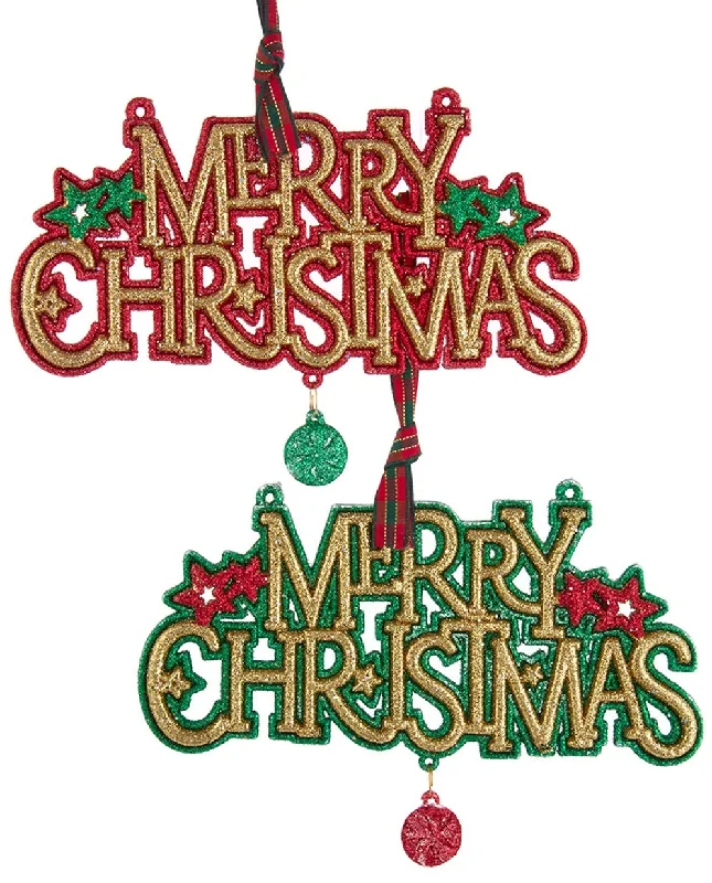 3.7" Red, Green and Gold Glittered Merry Christmas Sign Ornament