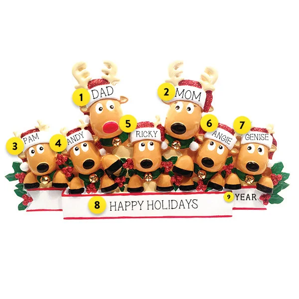 Personalized Reindeer Family of 7 Table Top Decoration