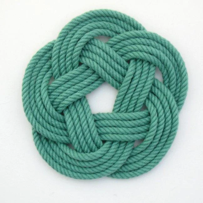 Sailor Knot Coasters, woven in Green Cotton , Set of 4