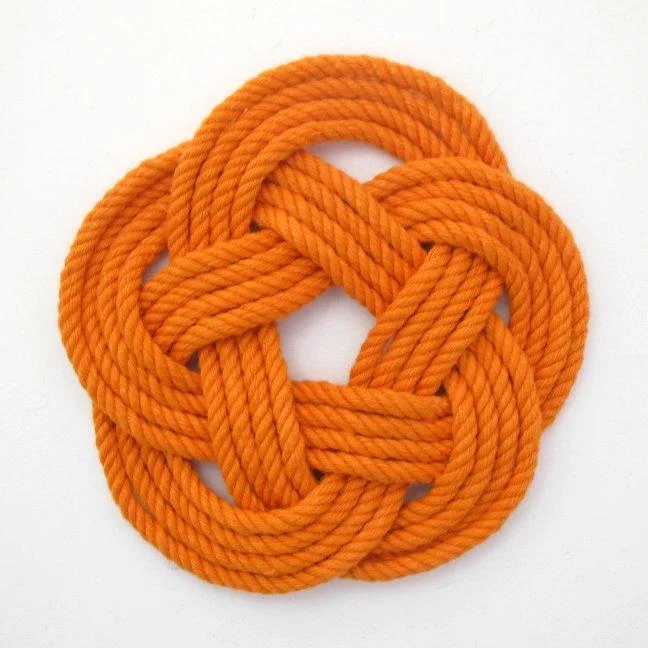 Sailor Knot Coasters, woven in Orange Cotton , Set of 4