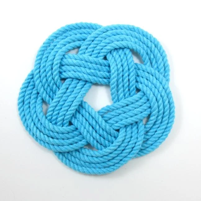 Sailor Knot Coasters, woven in Turquoise Cotton , Set of 4