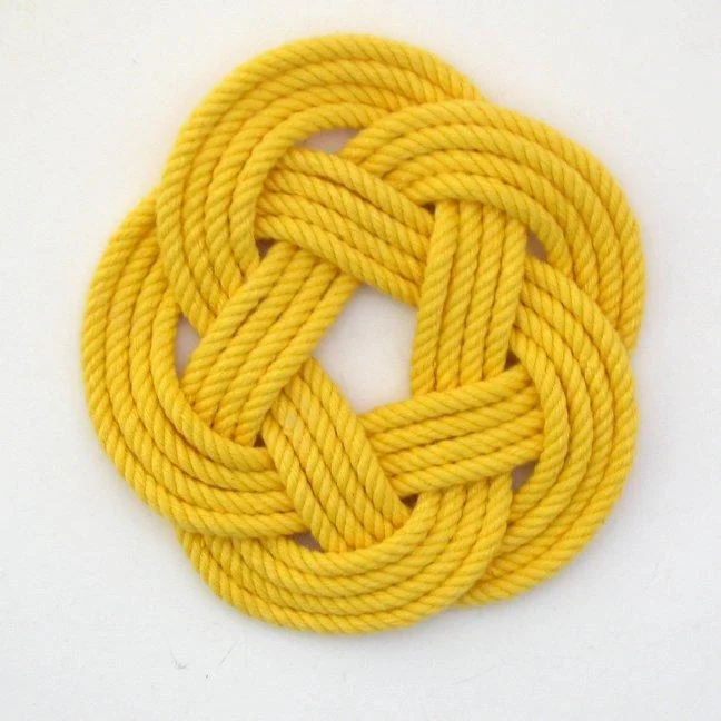 Sailor Knot Coasters, woven in Yellow Cotton , Set of 4